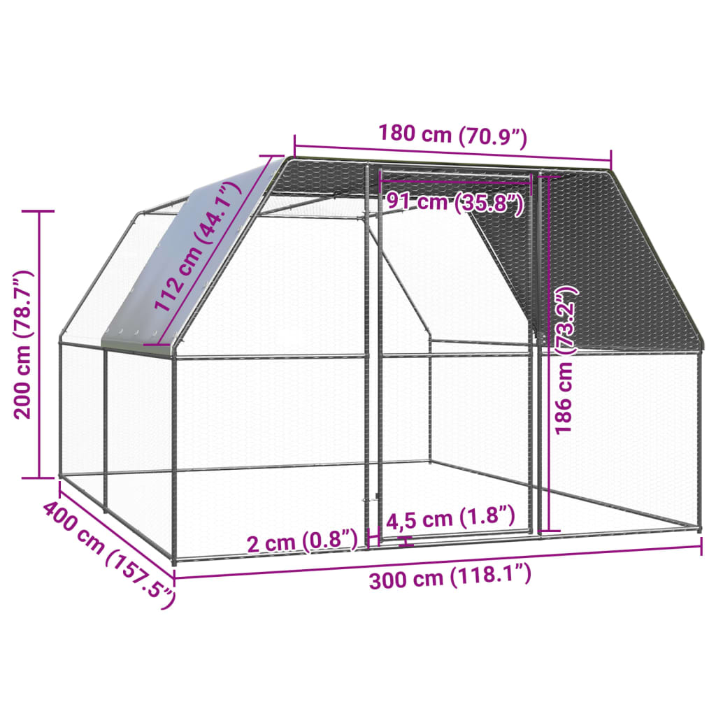 Jaula gallinero de exterior de acero galvanizado 3x4x2 m