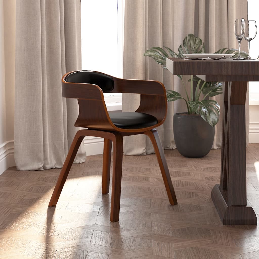 Silla de comedor de cuero sintético y madera curvada crema