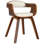Silla de comedor de cuero sintético y madera curvada crema