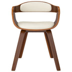 Silla de comedor de cuero sintético y madera curvada crema
