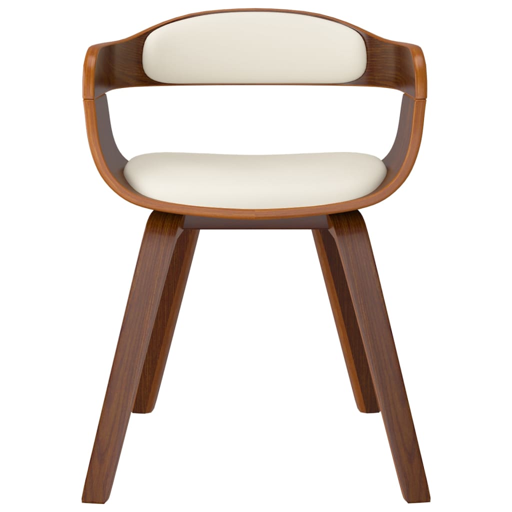 Silla de comedor de cuero sintético y madera curvada crema