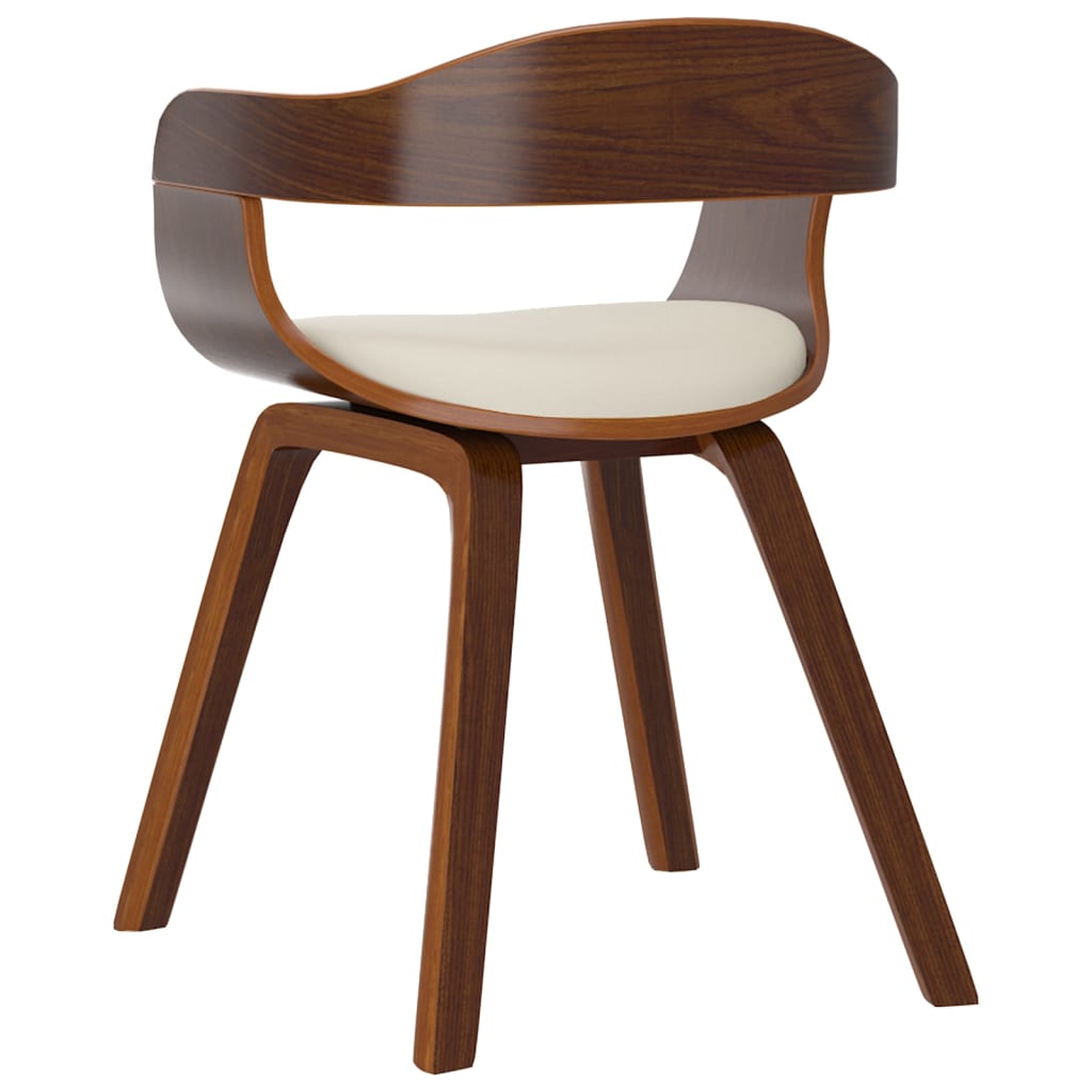 Silla de comedor de cuero sintético y madera curvada crema