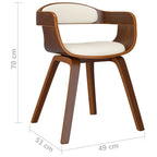 Silla de comedor de cuero sintético y madera curvada crema