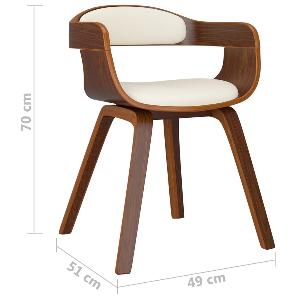 Silla de comedor de cuero sintético y madera curvada crema