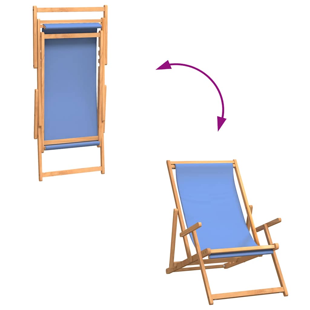Silla de playa plegable de madera maciza de teca azul