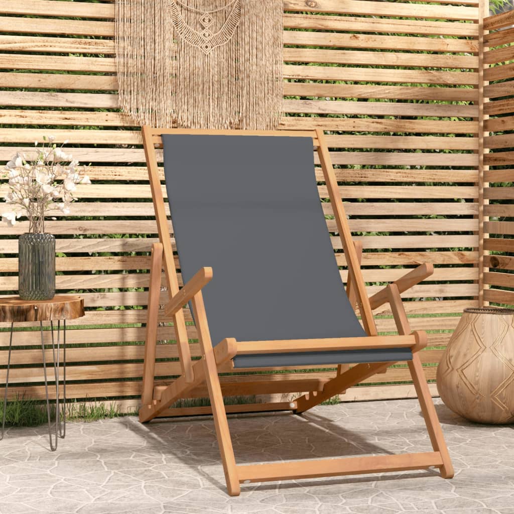 Solid Teak Folding Beach Chair Blue