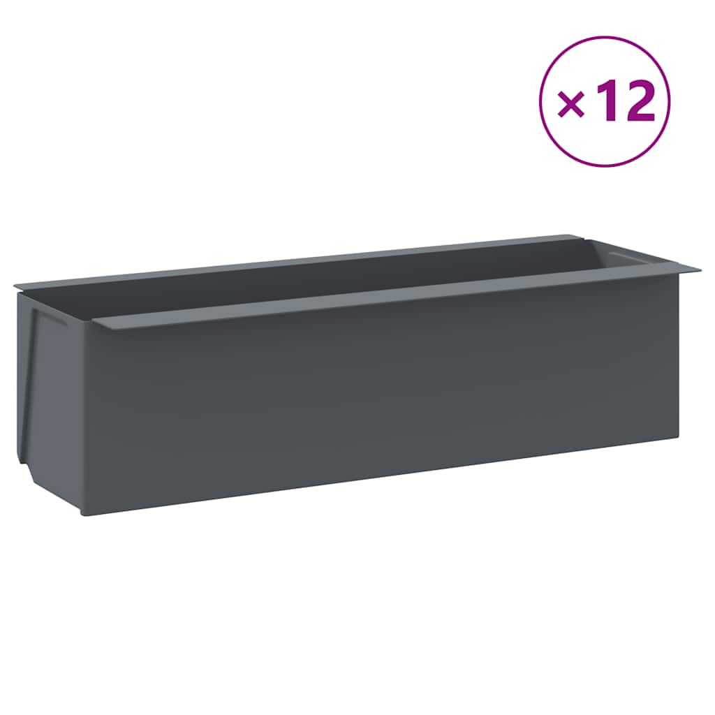 Jardineras para europalés 12 uds PP gris 36x13,5x9,5 cm