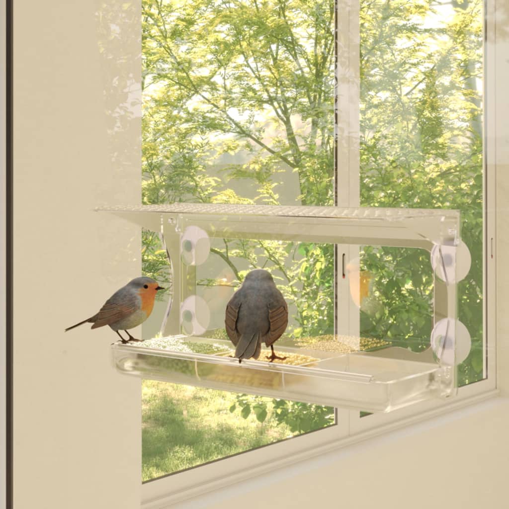 Comedero de pájaros para ventanas 2 uds acrílico 30x12x15 cm