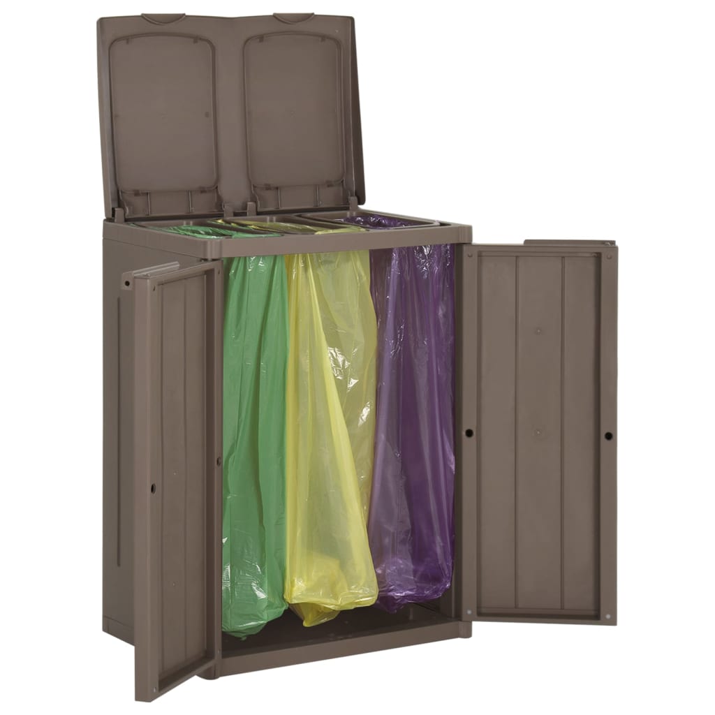Cubo de basura con 2 puertas PP marrón 65x45x88 cm