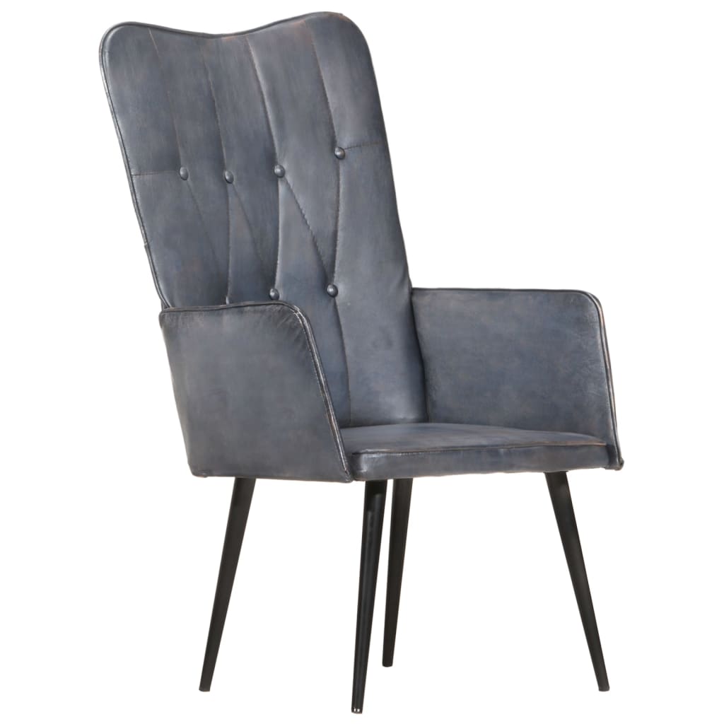 Sillón orejero cuero auténtico negro y gris