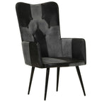 Sillón orejero cuero auténtico negro y gris