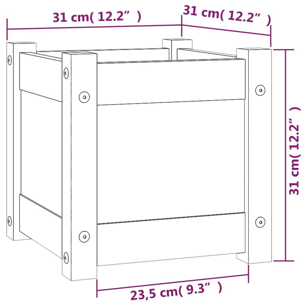Jardineras 2 uds madera maciza de pino 31x31x31 cm