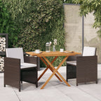 Juego de comedor de jardín 3 piezas con cojines negro