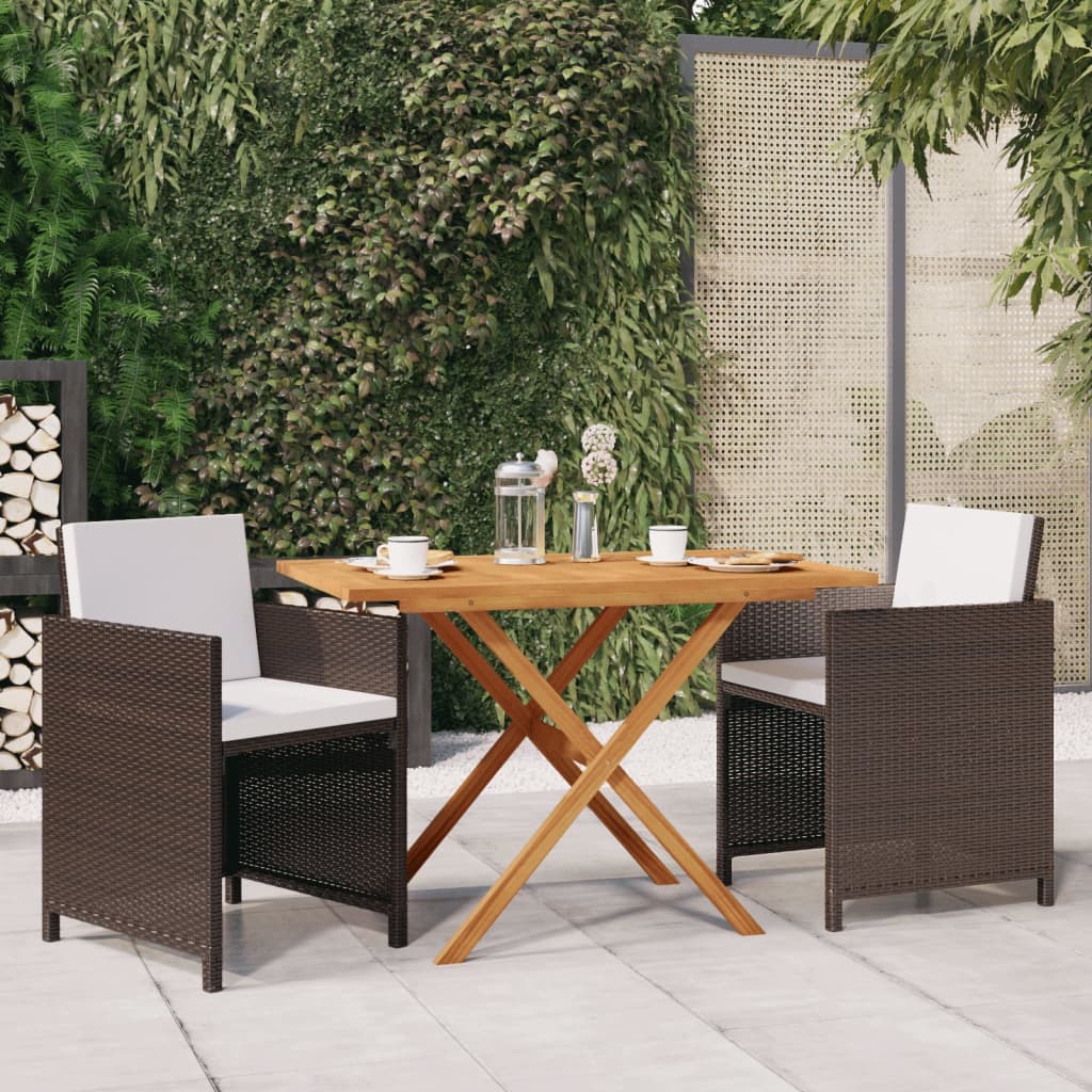 Juego de comedor de jardín 3 piezas con cojines negro