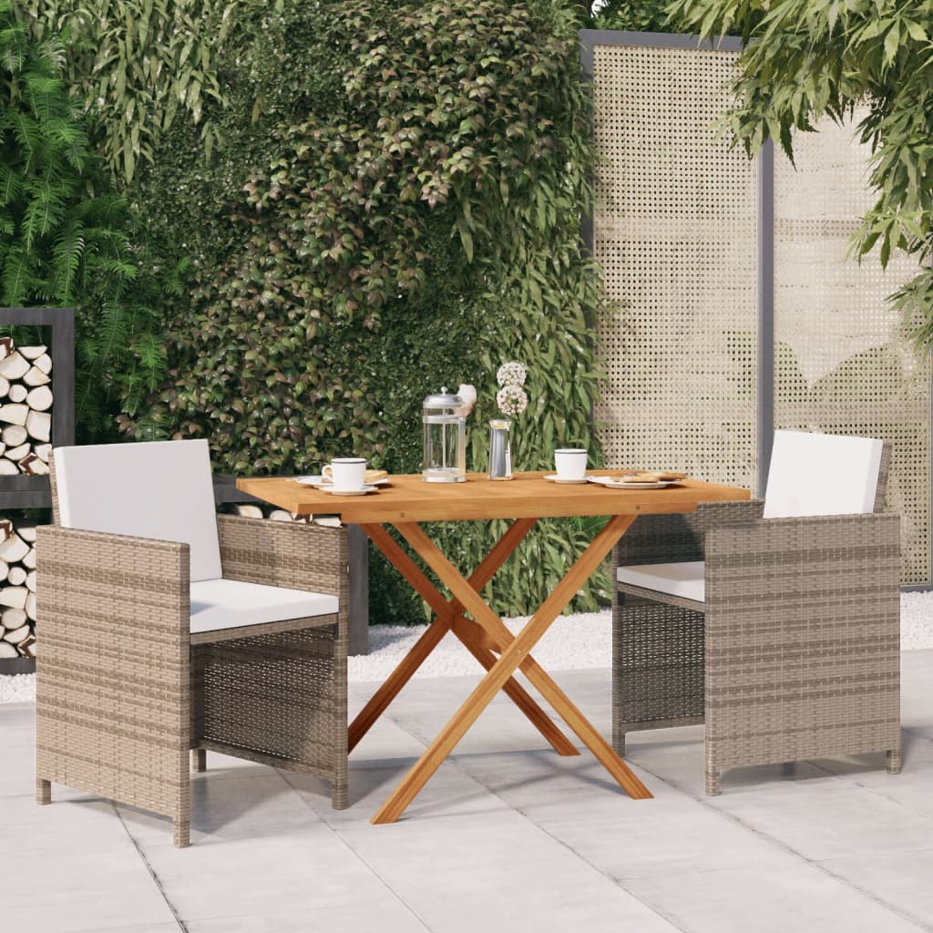 Juego de comedor de jardín 3 piezas con cojines negro