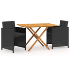 Juego de comedor de jardín 3 piezas con cojines negro