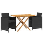 Juego de comedor de jardín 3 piezas con cojines negro