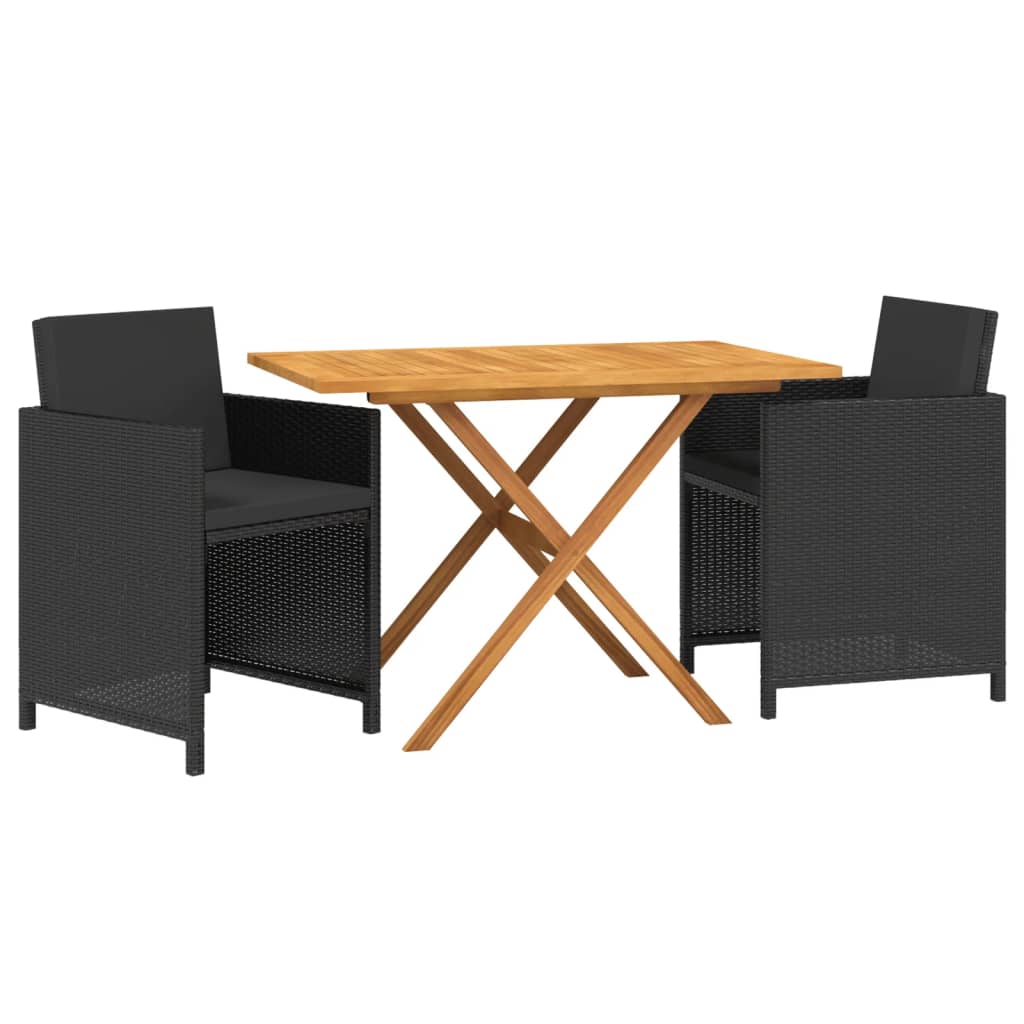 Juego de comedor de jardín 3 piezas con cojines negro