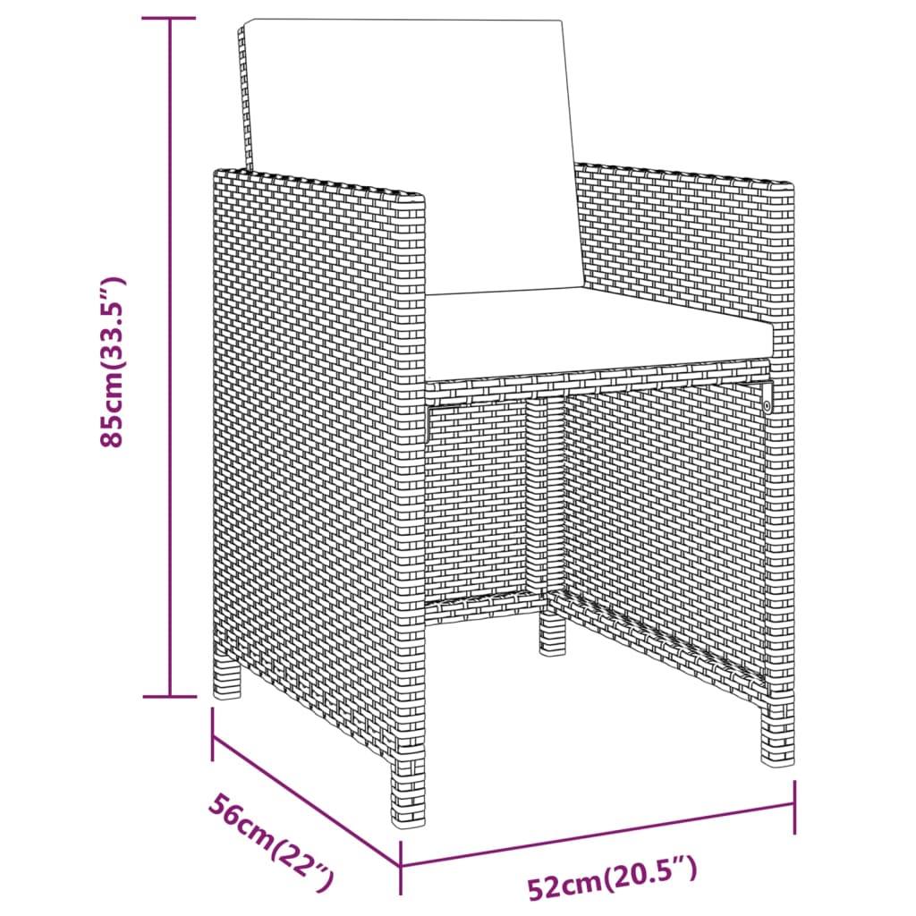 Juego de comedor de jardín 3 piezas con cojines negro