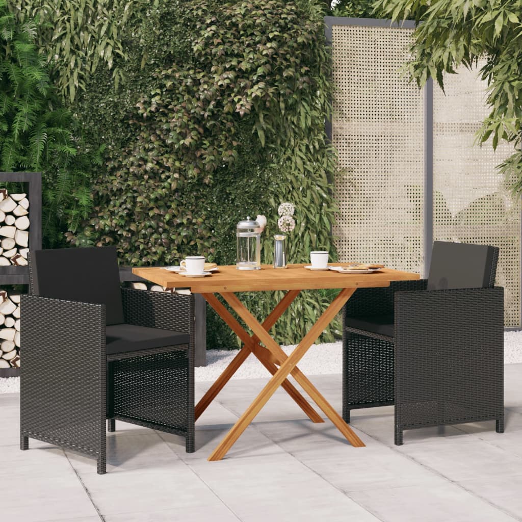 Juego de comedor de jardín 3 piezas con cojines negro