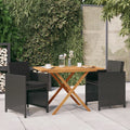 Juego de comedor de jardín 3 piezas con cojines negro