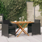 Juego de comedor de jardín 3 piezas con cojines negro
