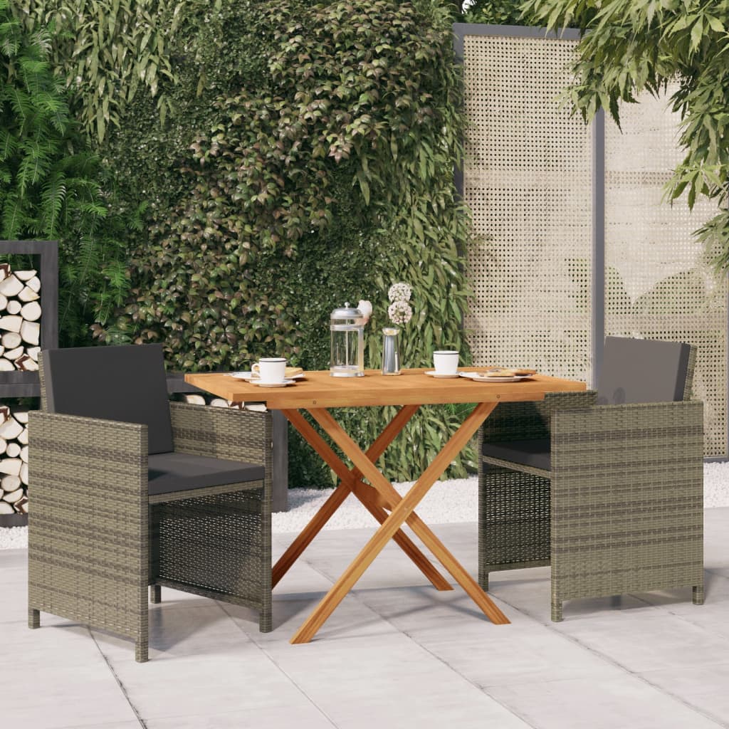 Juego de comedor de jardín 3 piezas con cojines negro