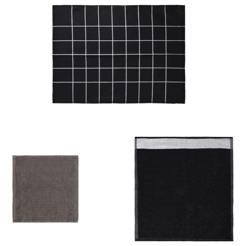 Juego de paños 12 unidades algodón negro y gris