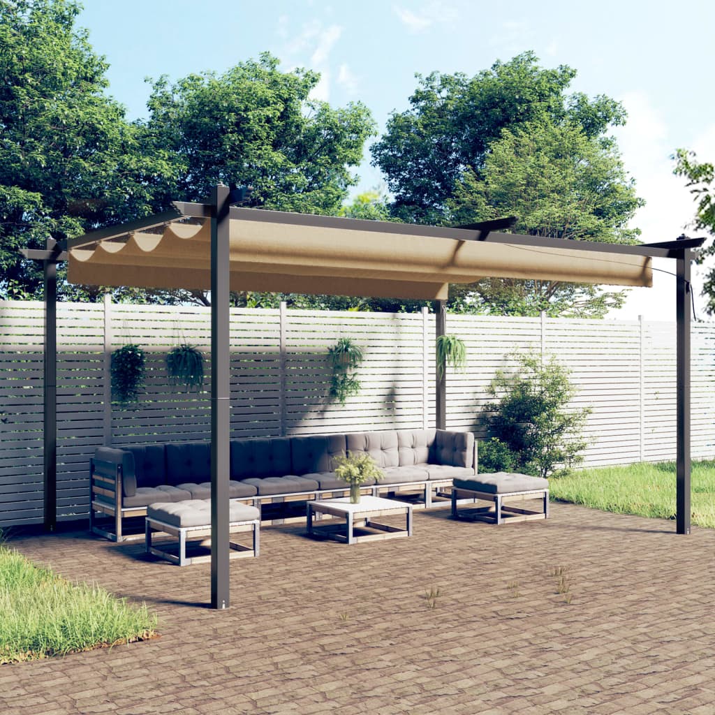 Cenador de jardín con techo retráctil color crema 3x3 m