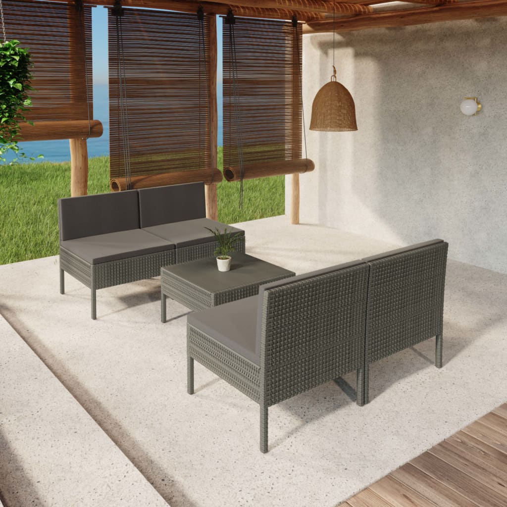 Conjunto de mobiliário de jardim 4 peças e almofadas rotim sintético preto