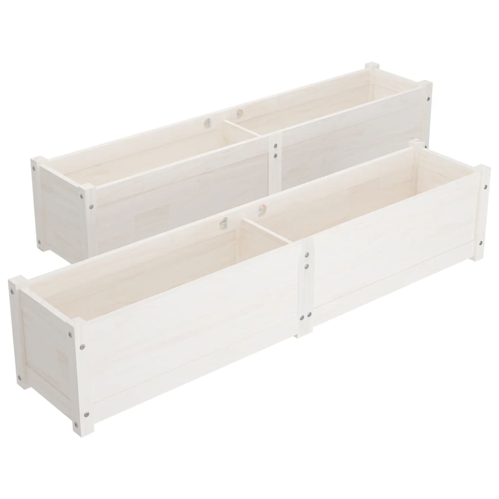 Arriates de madera maciza de pino 2 uds blanco 150x31x31 cm