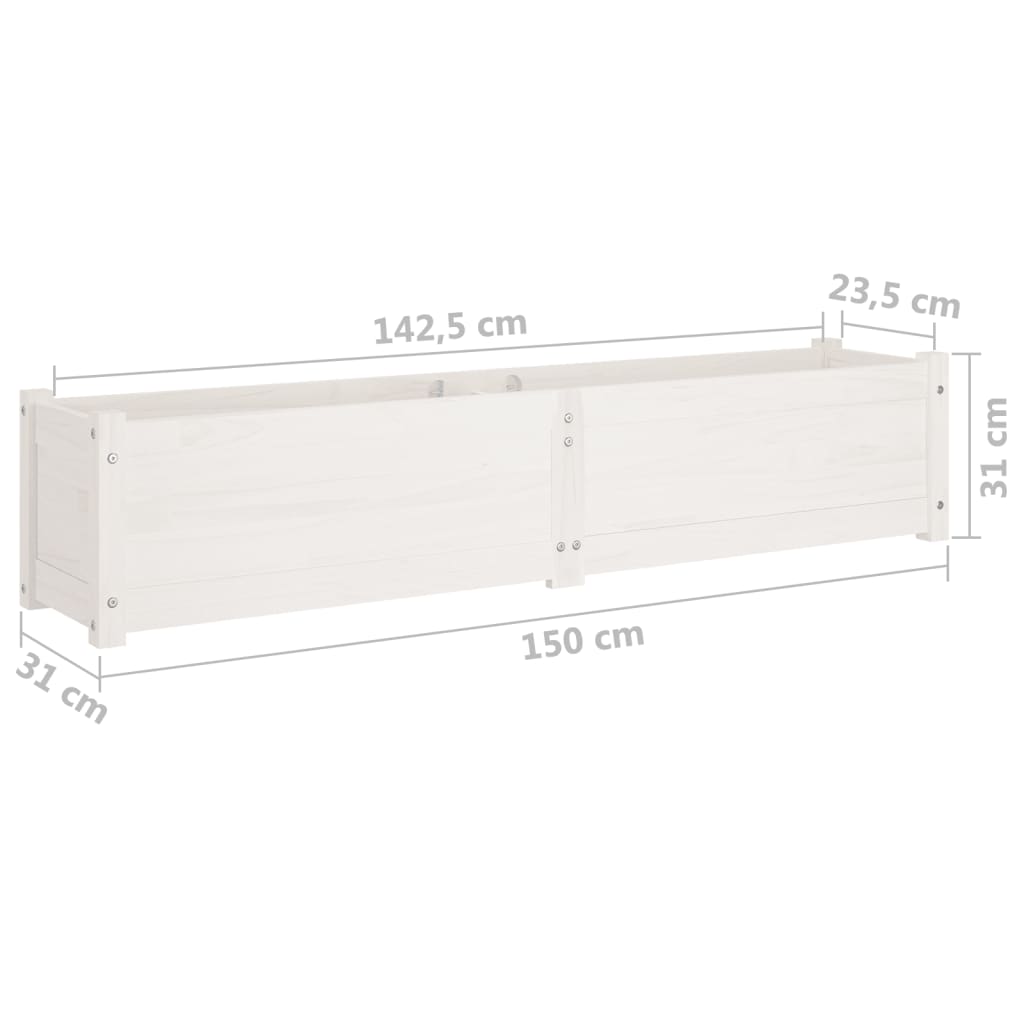 Arriates de madera maciza de pino 2 uds blanco 150x31x31 cm