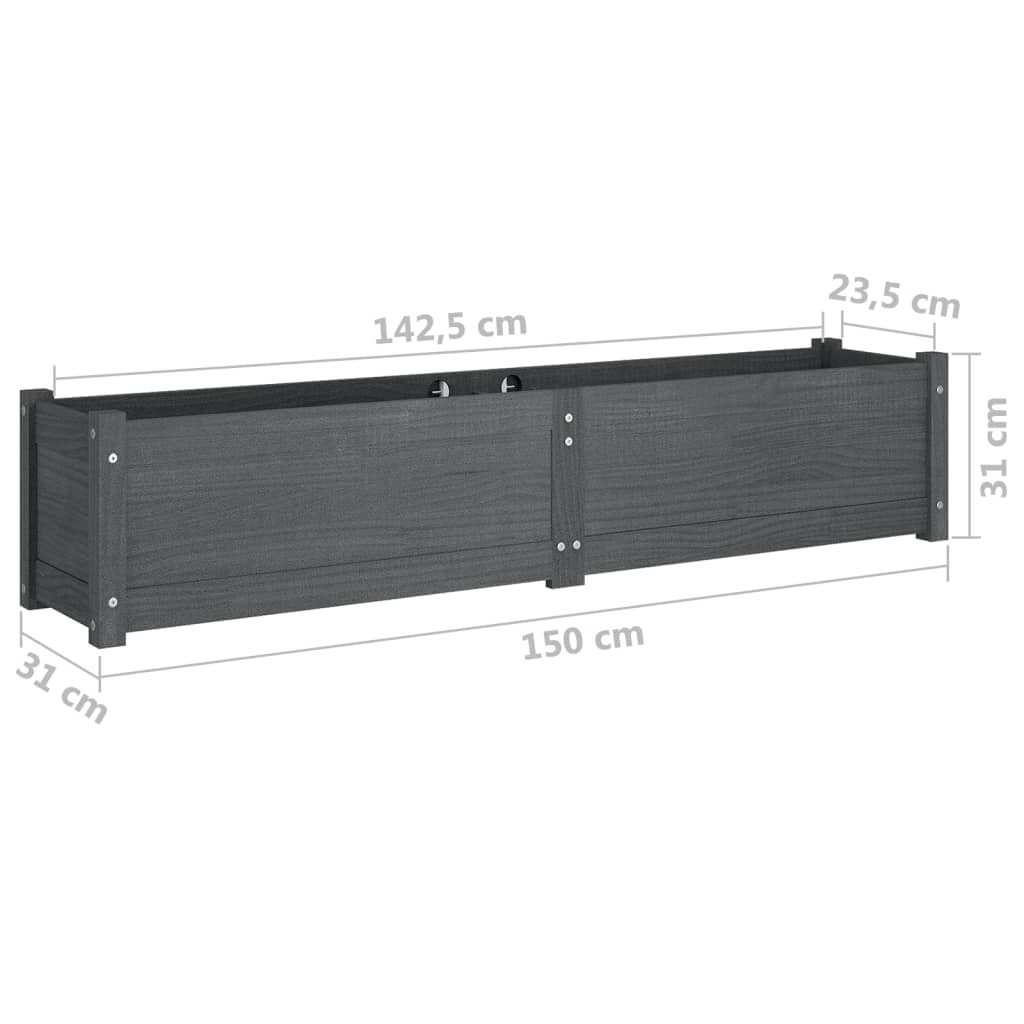 Arriate de madera maciza de pino gris 150x31x31 cm