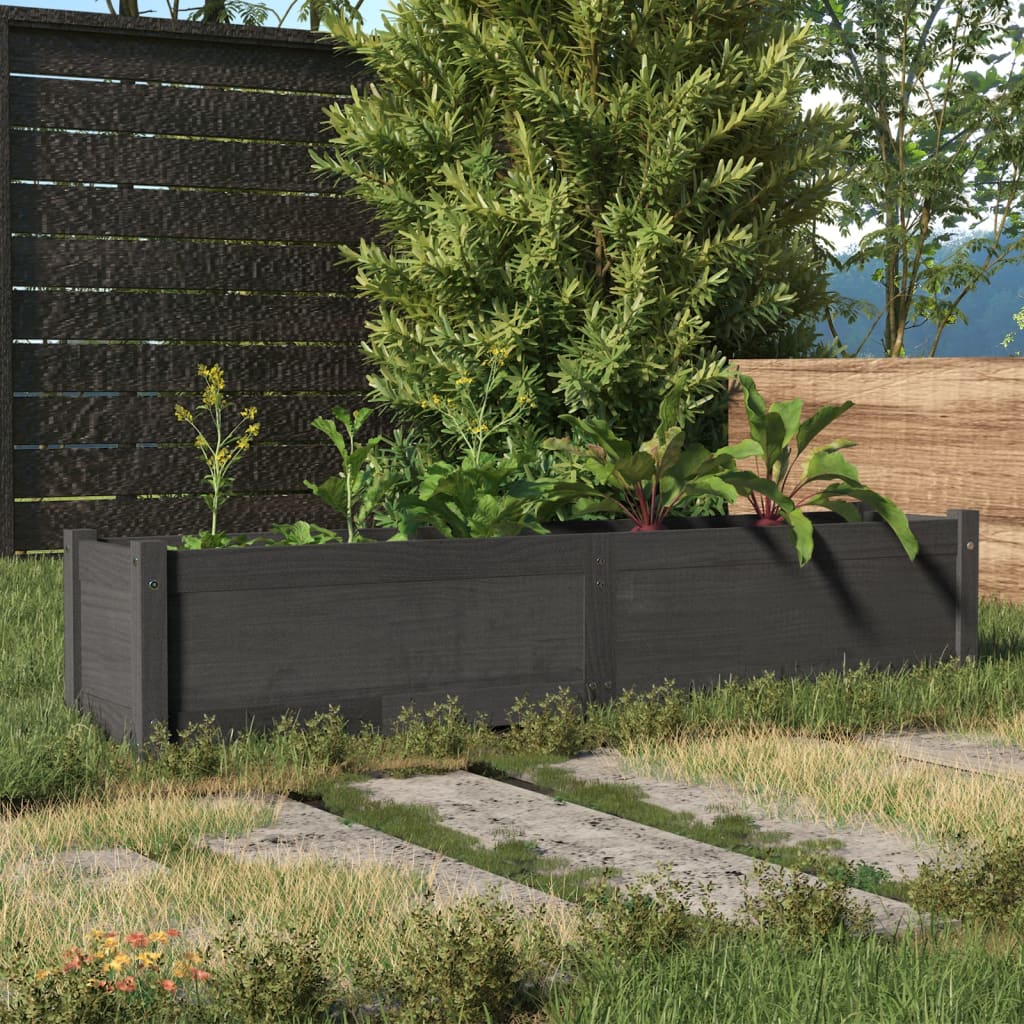 Arriate de madera maciza de pino gris 150x31x31 cm