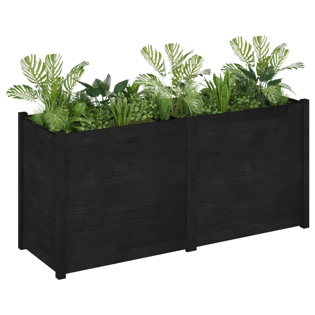Jardinera madera maciza de pino negro 150x50x70 cm