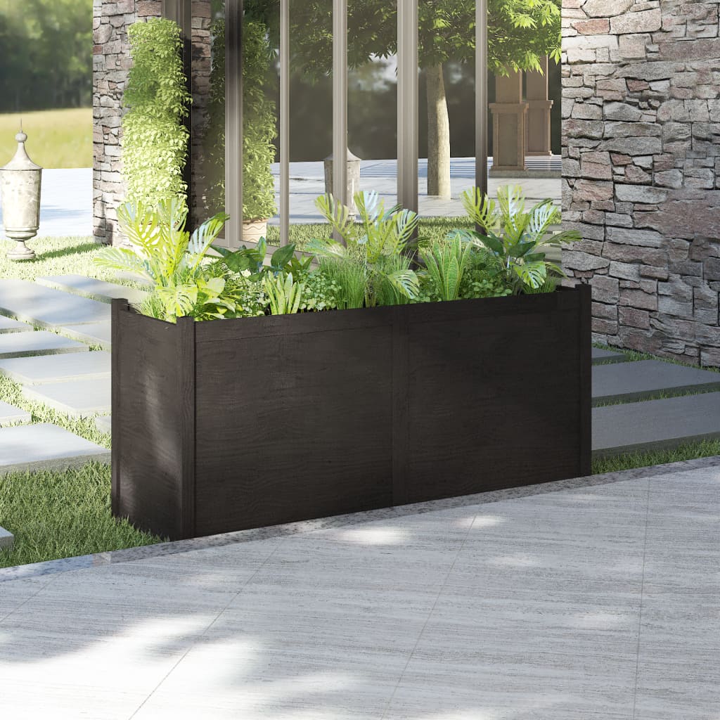 Jardinera madera maciza de pino negro 150x50x70 cm