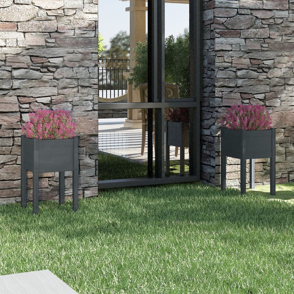 Jardineras 2 uds madera maciza de pino 200x31x31 cm