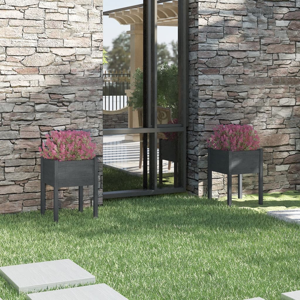 Jardineras 2 uds madera maciza de pino 200x31x31 cm
