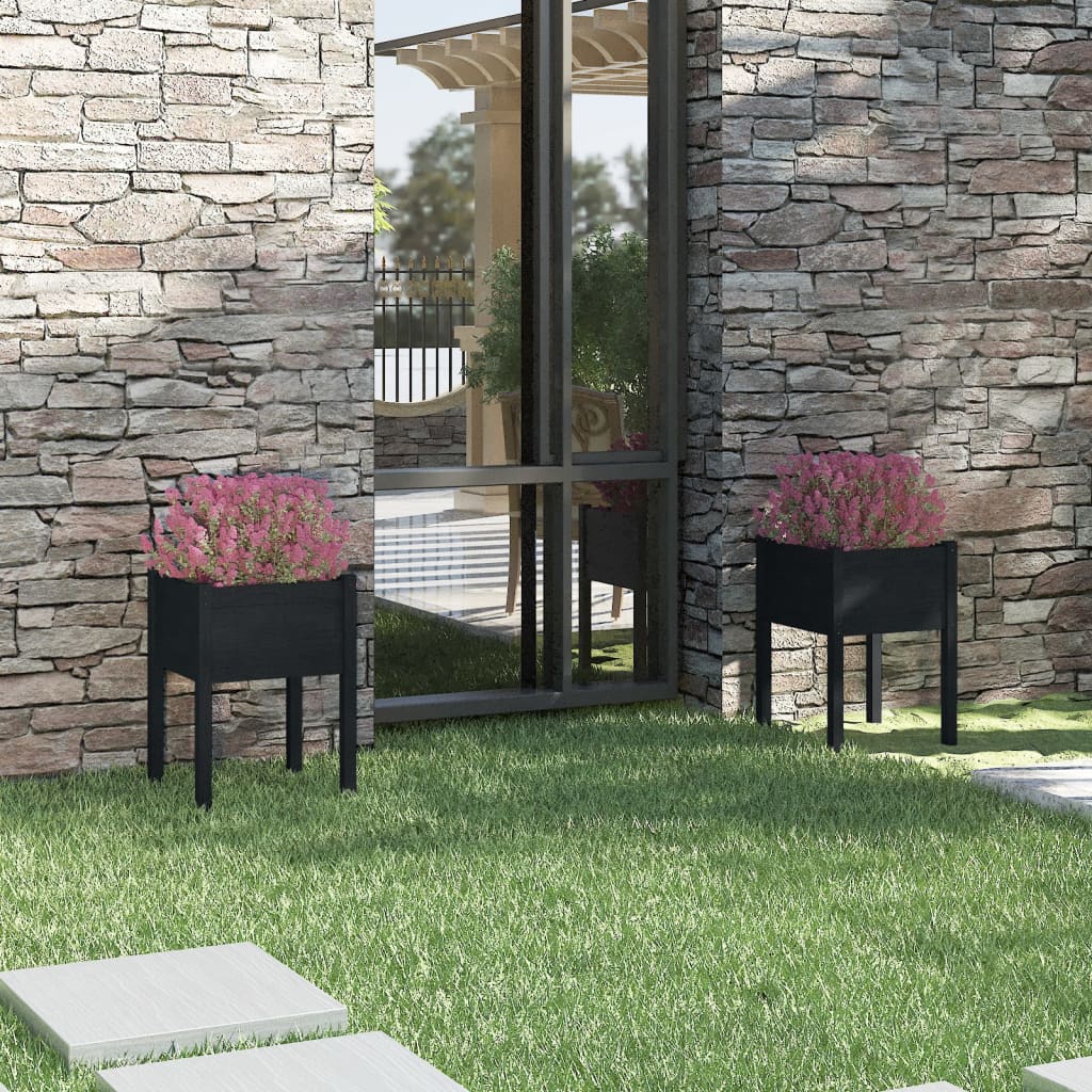 Jardineras 2 uds madera maciza de pino 200x31x31 cm