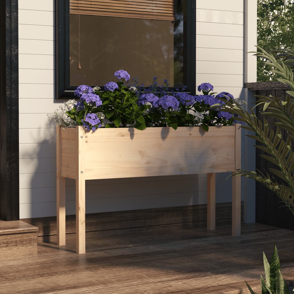 Jardinera con estante de madera maciza de pino 111,5x54x81 cm