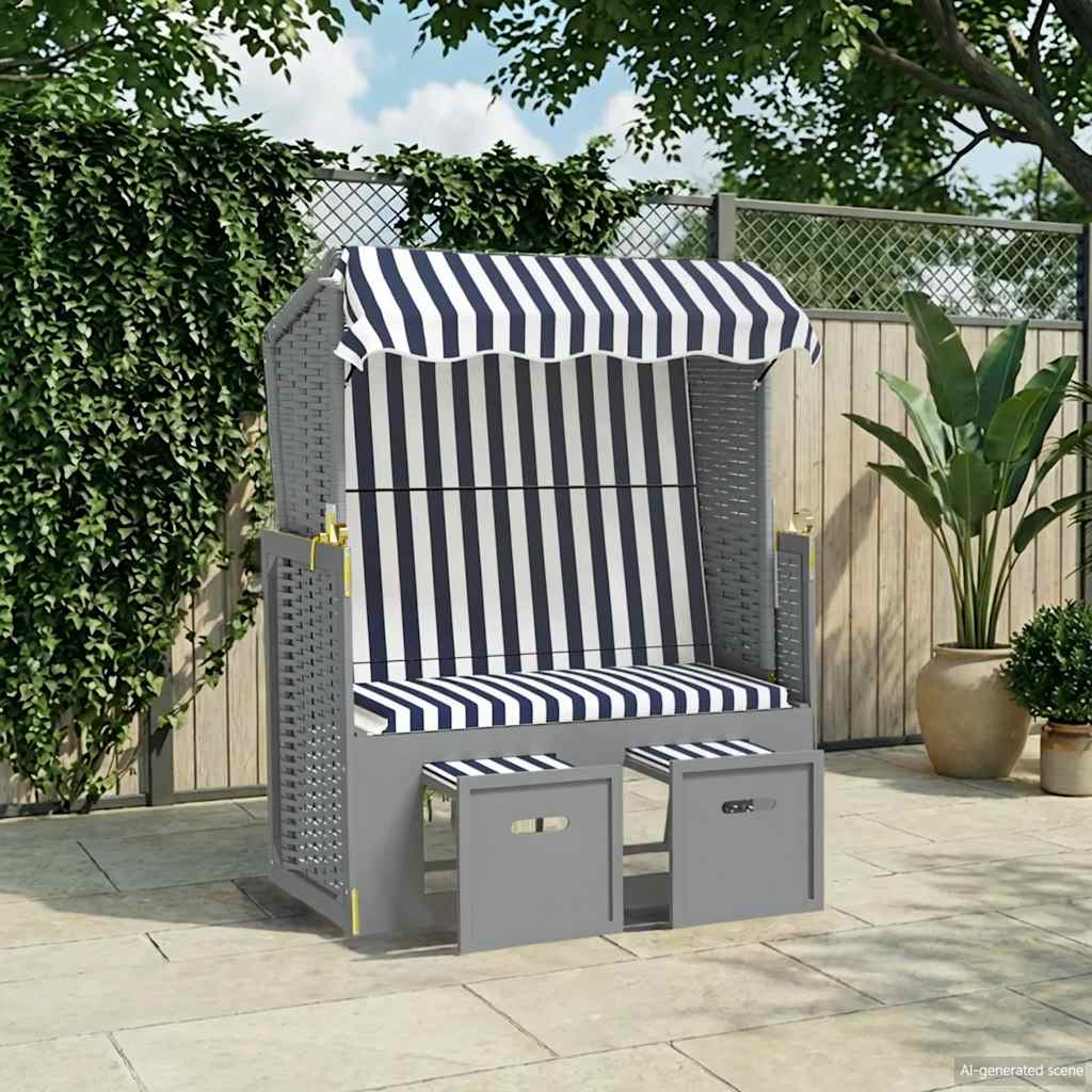 Silla playa Strandkorb con cojines ratán sintético madera gris