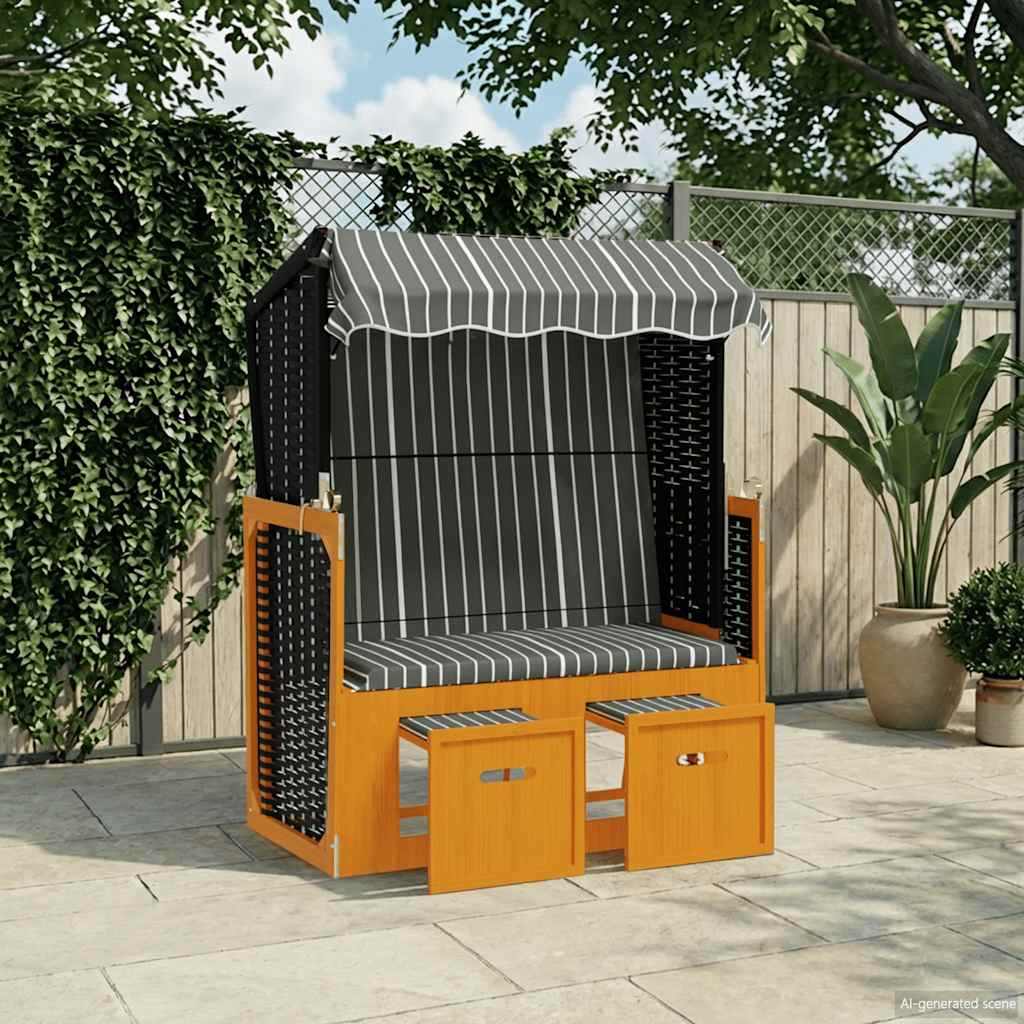 Silla playa Strandkorb con cojines ratán sintético madera gris