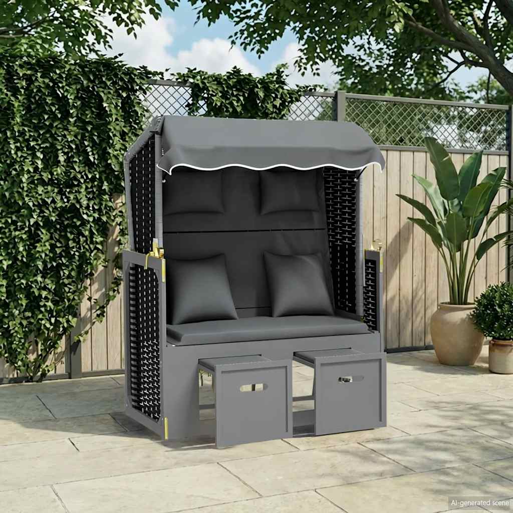 Silla playa Strandkorb con cojines ratán sintético madera gris
