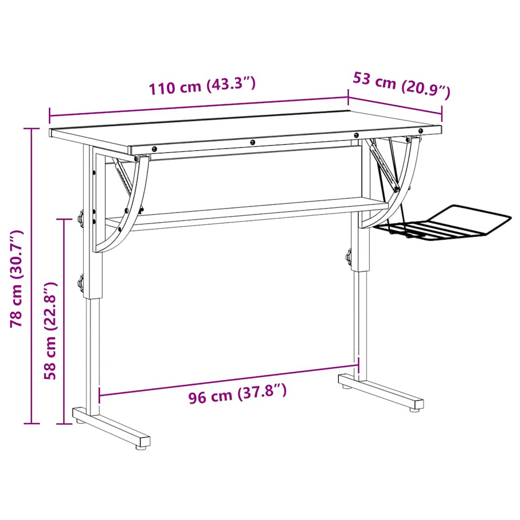 Mesa de dibujo madera y acero blanco y gris 110x53x(58-87) cm
