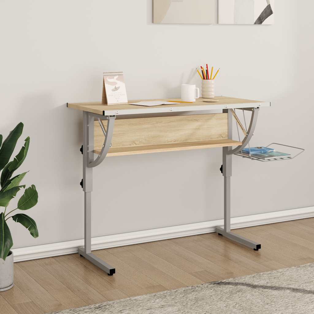 Drawing Table Wood and Steel White and Grey 110x53x(58-87) cm