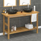Solid teak bathroom vanity with black marble sinks