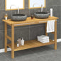 Solid teak wood bathroom vanity with black marble sinks