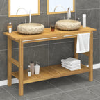 Tocador de baño madera maciza de teca con lavabos mármol crema