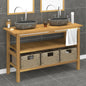 Bathroom vanity with river stone sinks solid teak wood