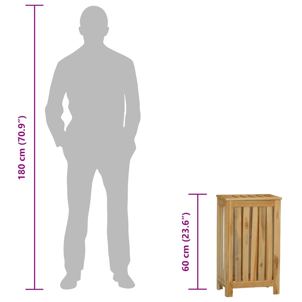 Cesto de la ropa sucia madera maciza de teca 35x25x60 cm